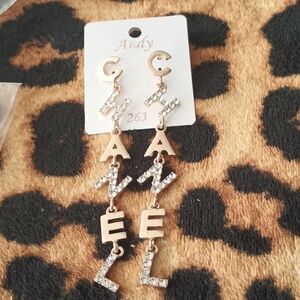 C Inspired Gold Tone Dangle Pierced Earrings
